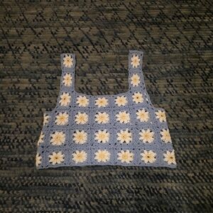 Altar'd State Blue and White Crochet Tank Top